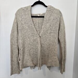Moth Anthropologie Cardigan Women Large Gray Alpaca Wool Blend Knit Hooded Cozy